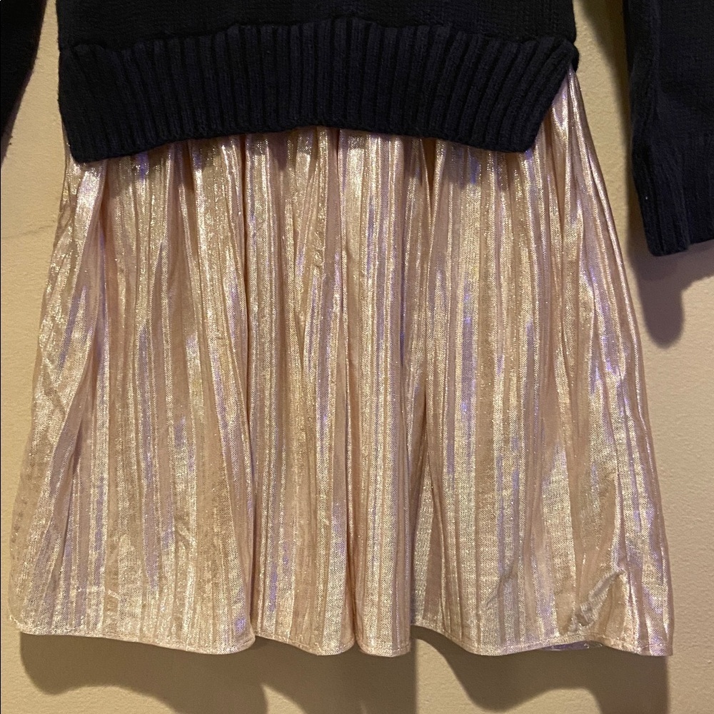 Crewcuts Girls 2T Navy & White Striped Sweater Dress with Shimmery Pleated Skirt - Picture 5 of 7